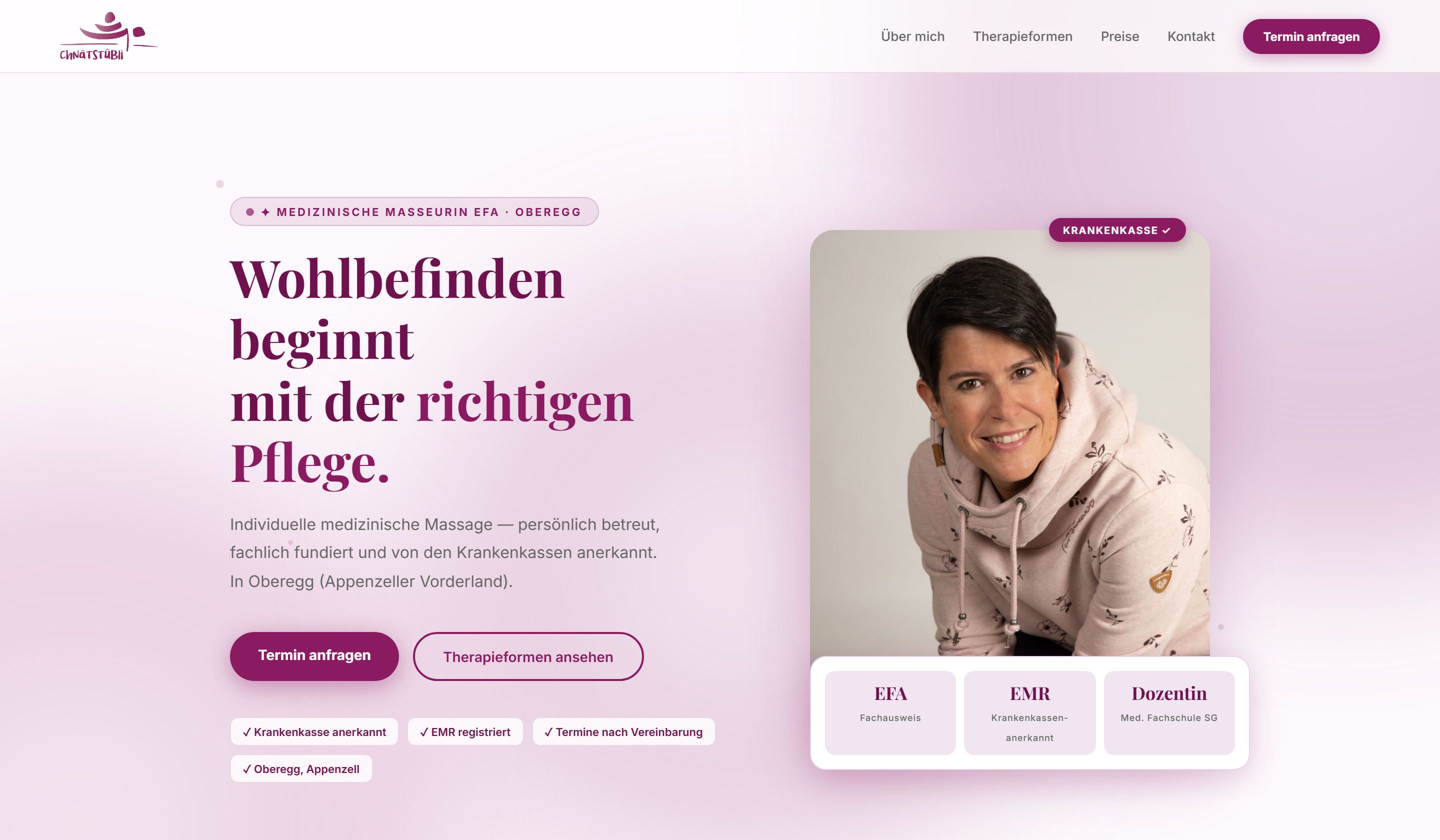 Chnätstübli – Website für medizinische Massage in Oberegg