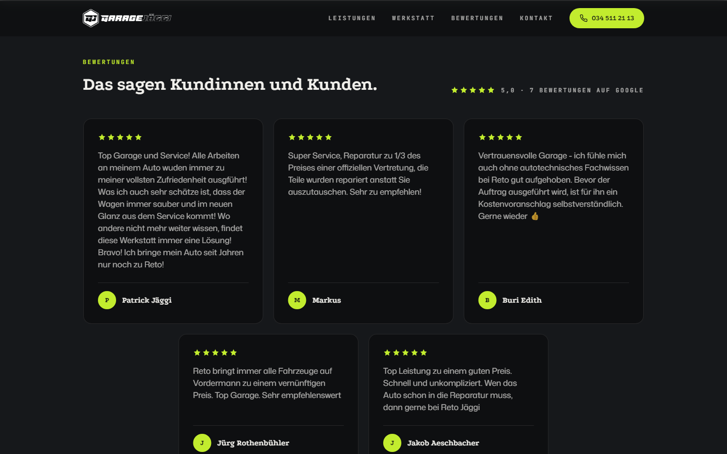 Garage Jäggi – echte 5,0-Sterne Google-Bewertungen von Kundinnen und Kunden
