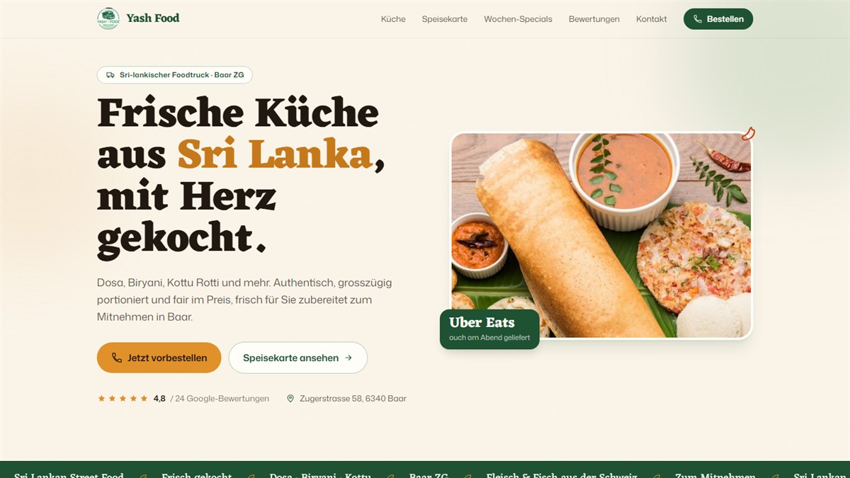 Yash Food Website – Sri-lankischer Foodtruck in Baar ZG